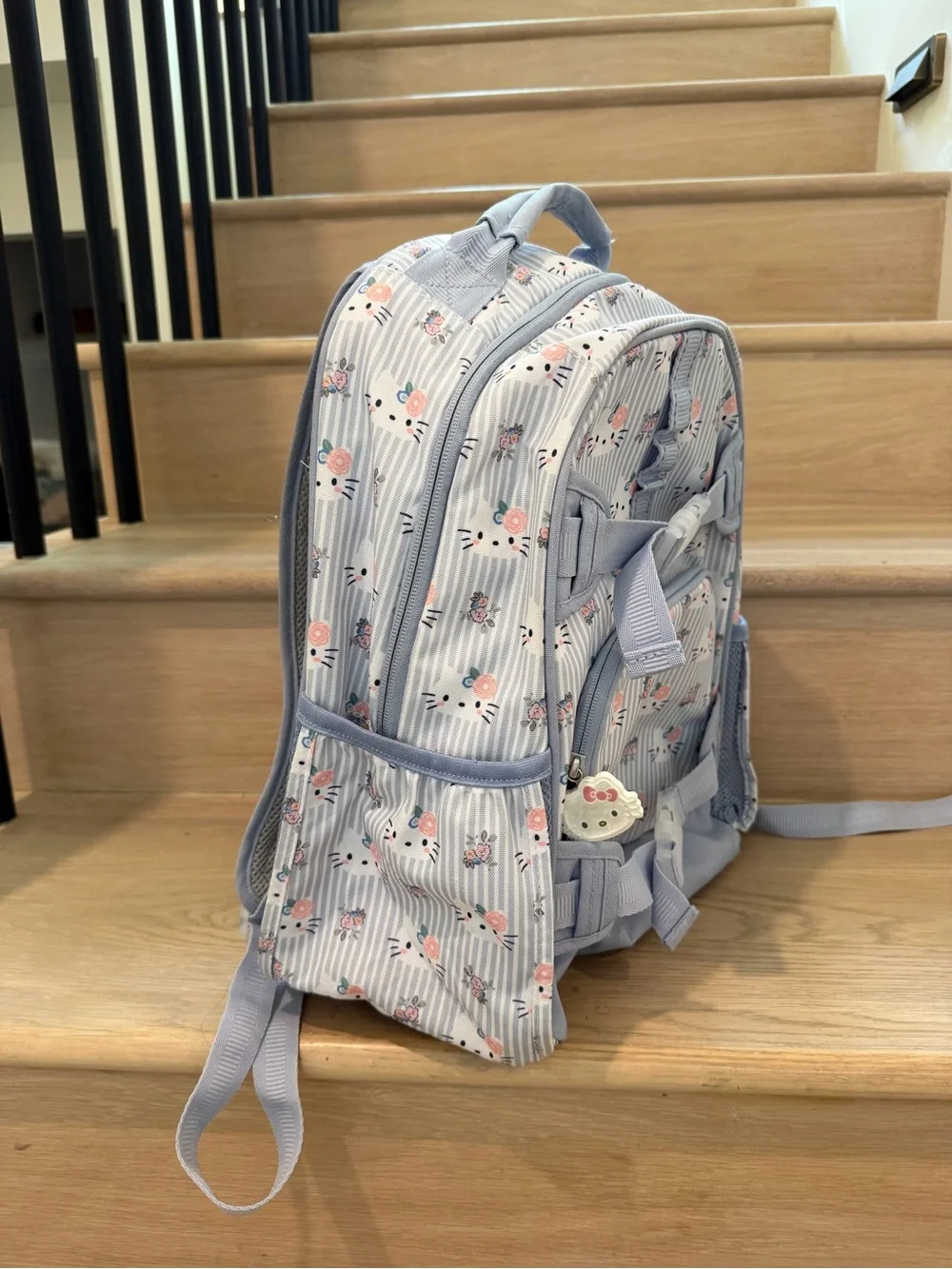Pottery Barn Kids Large Light Blue Floral Stripe Backpack and Lunch Bag Set